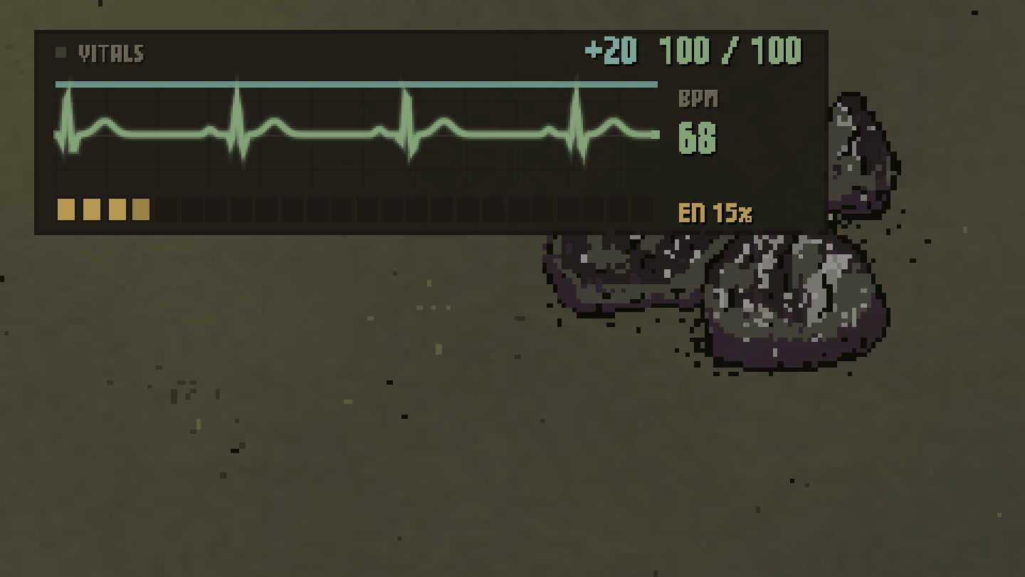 A mod replacing the player's health and energy bars with an ECG-style vitals monitor